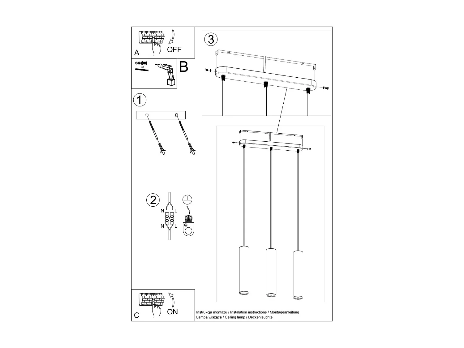 Lámparas colgantes Solvix industrial de concreto - 3 fuentes luminosas 3000K - L.45 x A.90 cm - gris