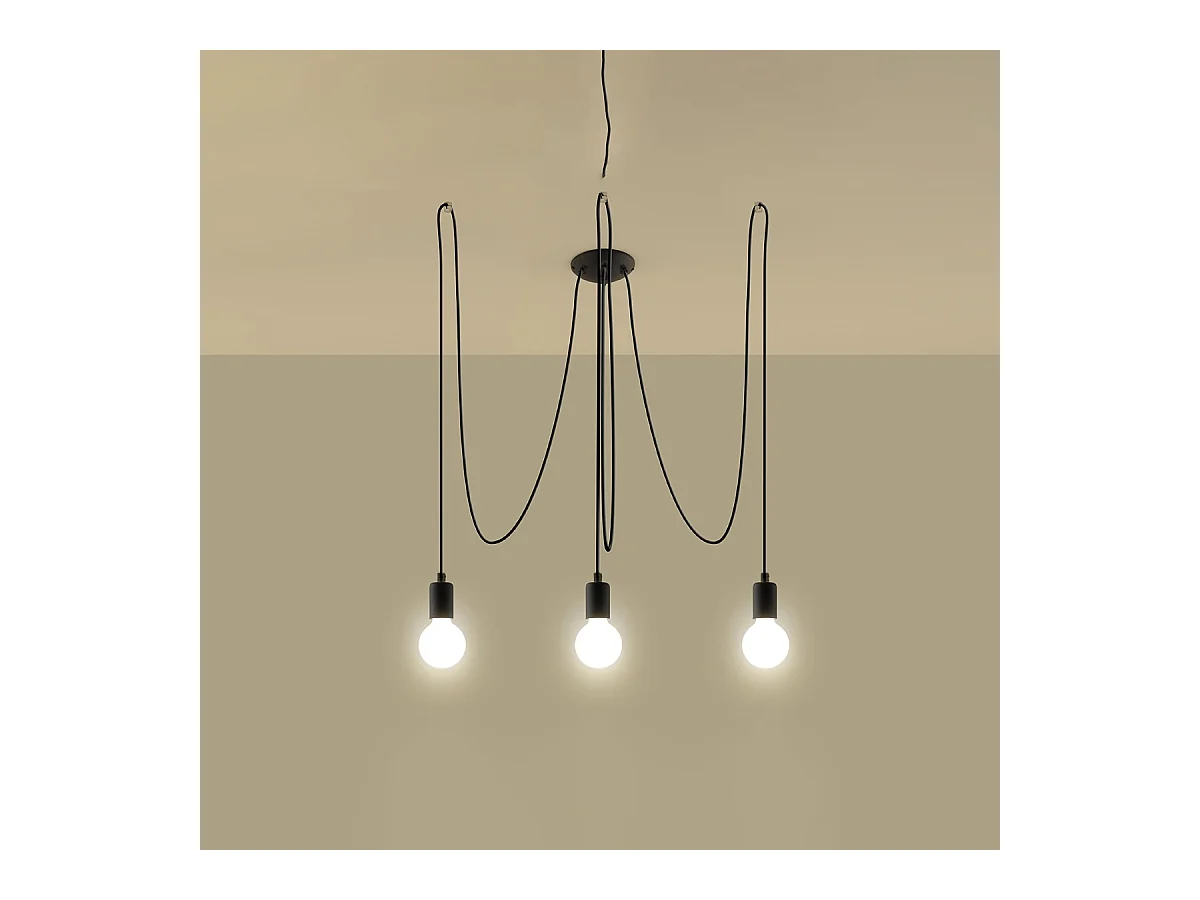 Lustres Speis grenier en tissu/acier - 3 sources lumineuses 4000K - L.300 x H.150 cm - noir