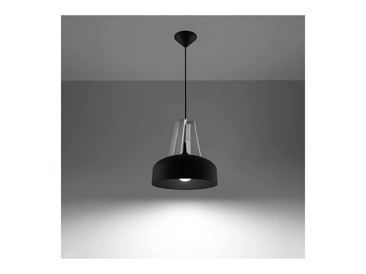 Lampy wiszące nowoczesny Solivo, stal/drewno - 1 źródło światła 3000K - L.30 x H.85 cm - czarny/biały