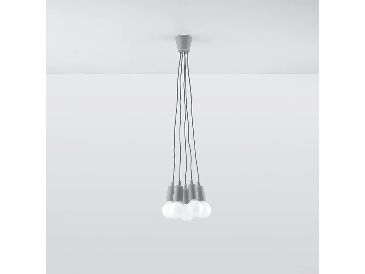 Lampes suspendues Astis moderne en PVC - 5 sources lumineuses 4000K - L.25 x H.90 cm - gris