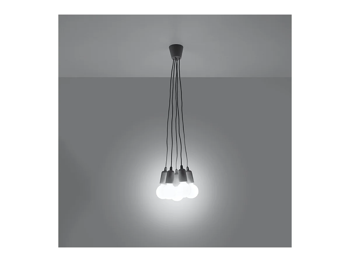 Lampes suspendues Astis moderne en PVC - 5 sources lumineuses 4000K - L.25 x H.90 cm - gris