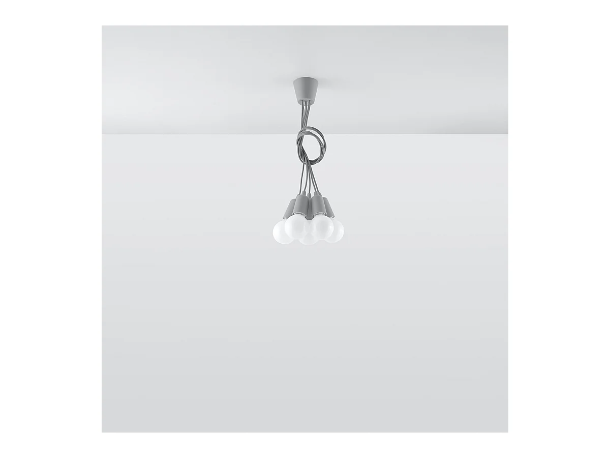 Lampes suspendues Astis moderne en PVC - 5 sources lumineuses 4000K - L.25 x H.90 cm - gris