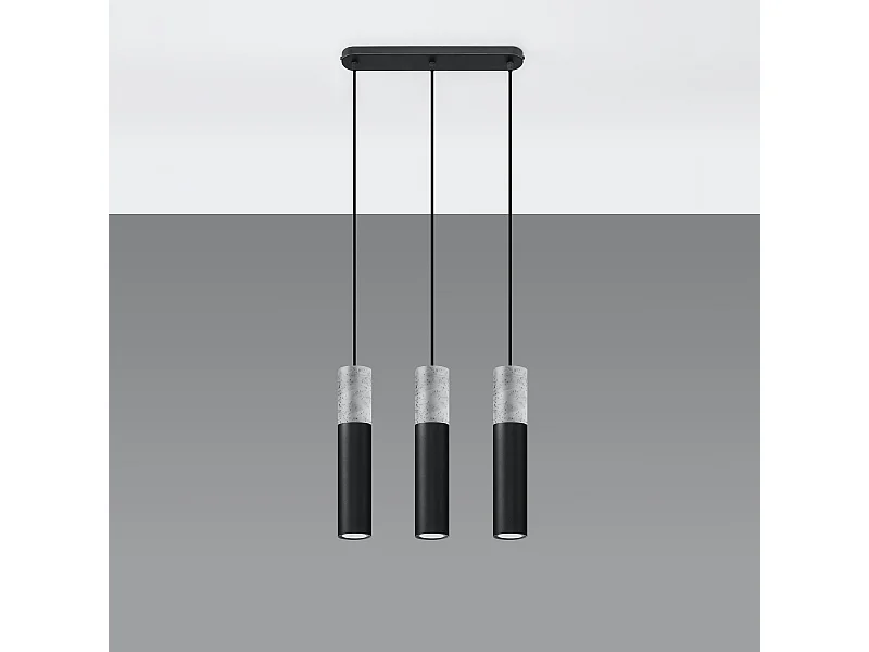 Lampes suspendues Lume moderne en acier/béton - 3 sources lumineuses 4000K - L.45 x H.90 cm - gris-noir