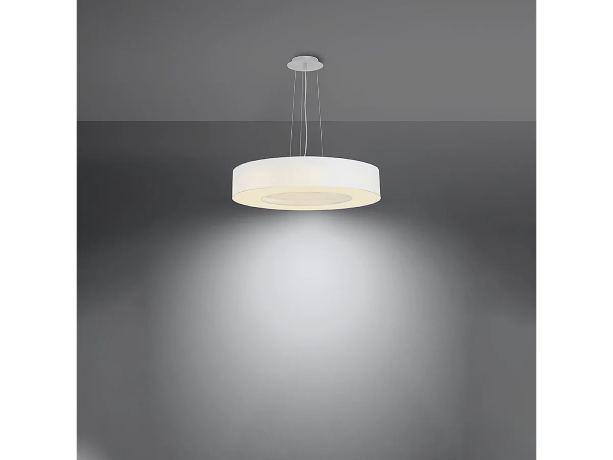 Lustres Astrona slim minimaliste en tissu/PVC/acier - 5 sources lumineuses 4000K - L.50 x H.102 cm - blanc