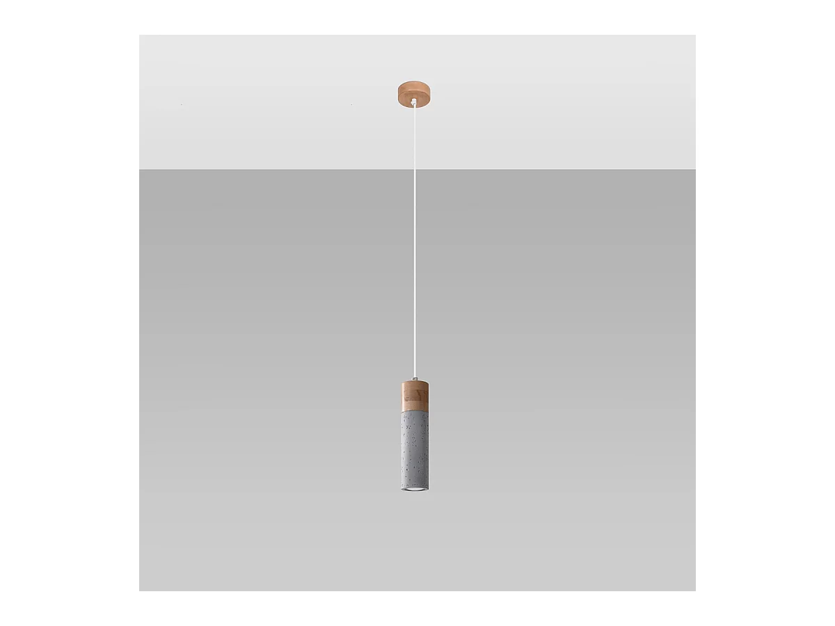 Lampy wiszące industrialny Avier, betoNie dotyczyrewno - 1 źródło światła 4000K - L.10 x H.120 cm - szary/naturalne drewno
