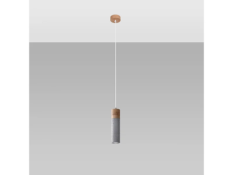 Hanglampen Avier industrieel van  - 1 lichtbronnen 4000K - L.10 x H.120 cm - grijs/natuurlijk hout