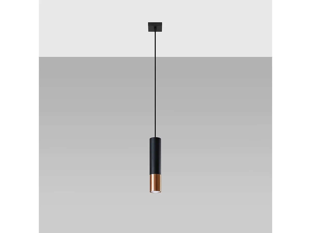 Lampy wiszące nowoczesny Zarpex, stal - 1 źródło światła 4000K - L.8 x H.100 cm - czarny/miedź