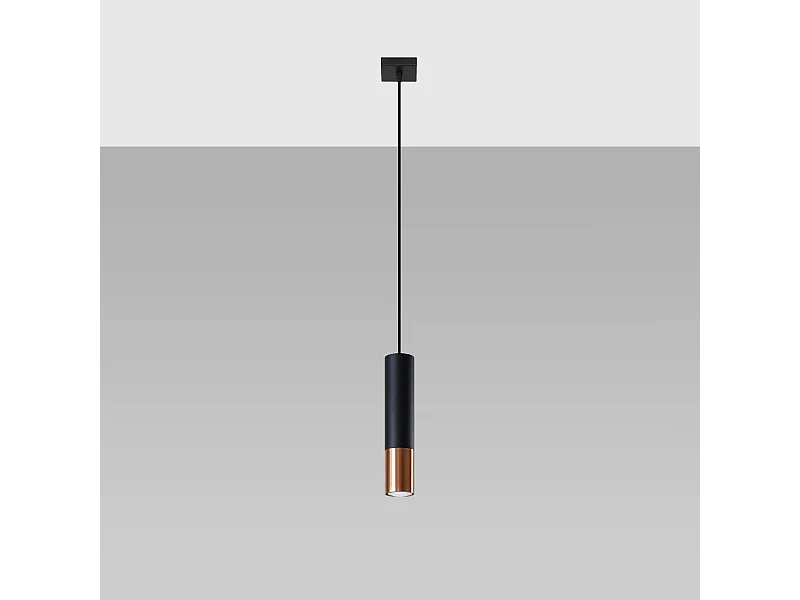 Lampy wiszące nowoczesny Zarpex, stal - 1 źródło światła 4000K - L.8 x H.100 cm - czarny/miedź