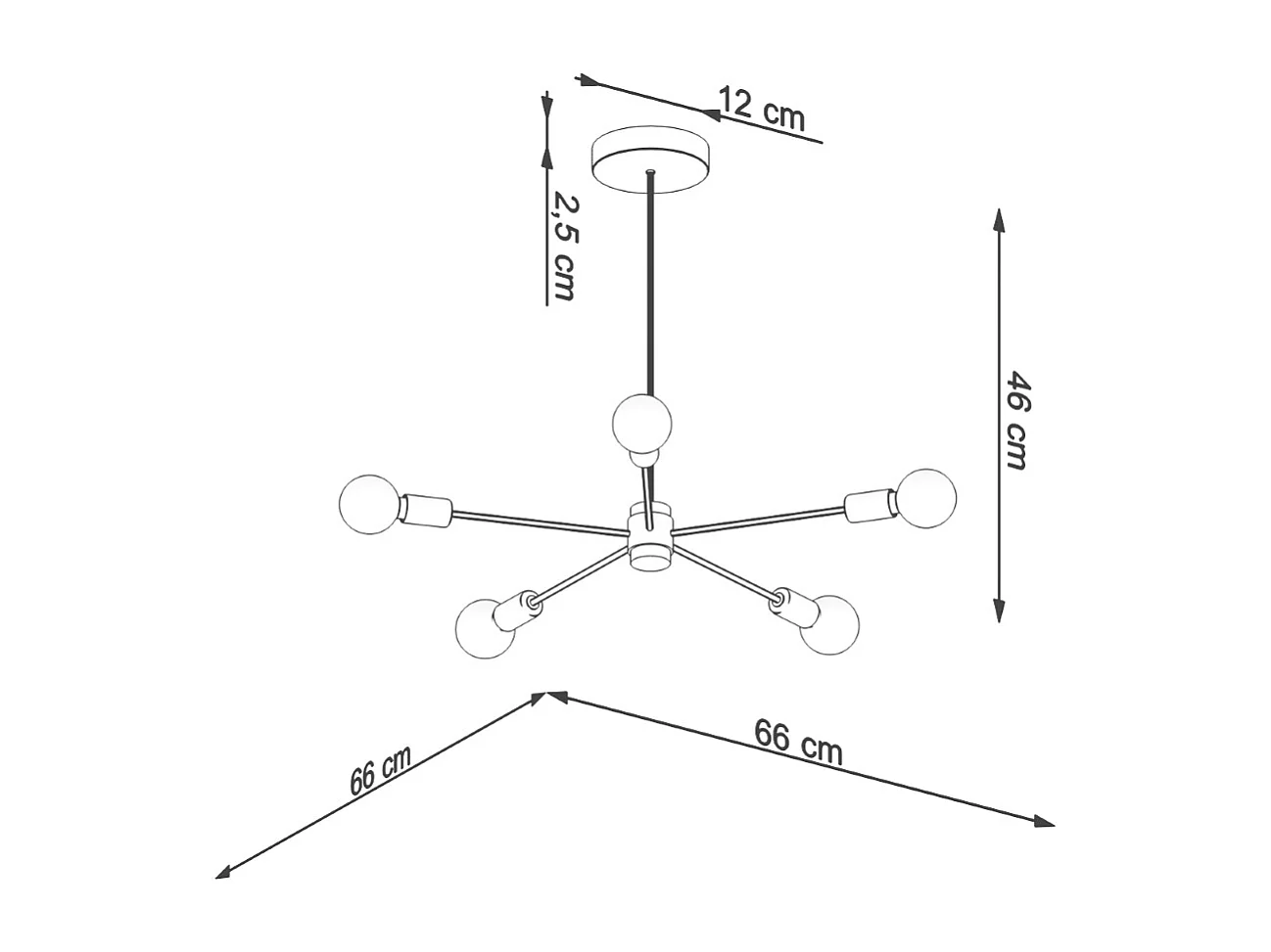 Lustres Lingoro moderne en acier - 5 sources lumineuses 4000K - L.66 x H.46 cm - noir