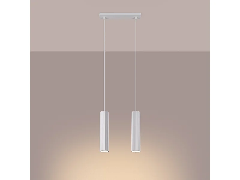 Lampe à suspension Gloow minimaliste en aluminium - 2 sources lumineuses 3000K - L.30 x H.90 cm - blanc