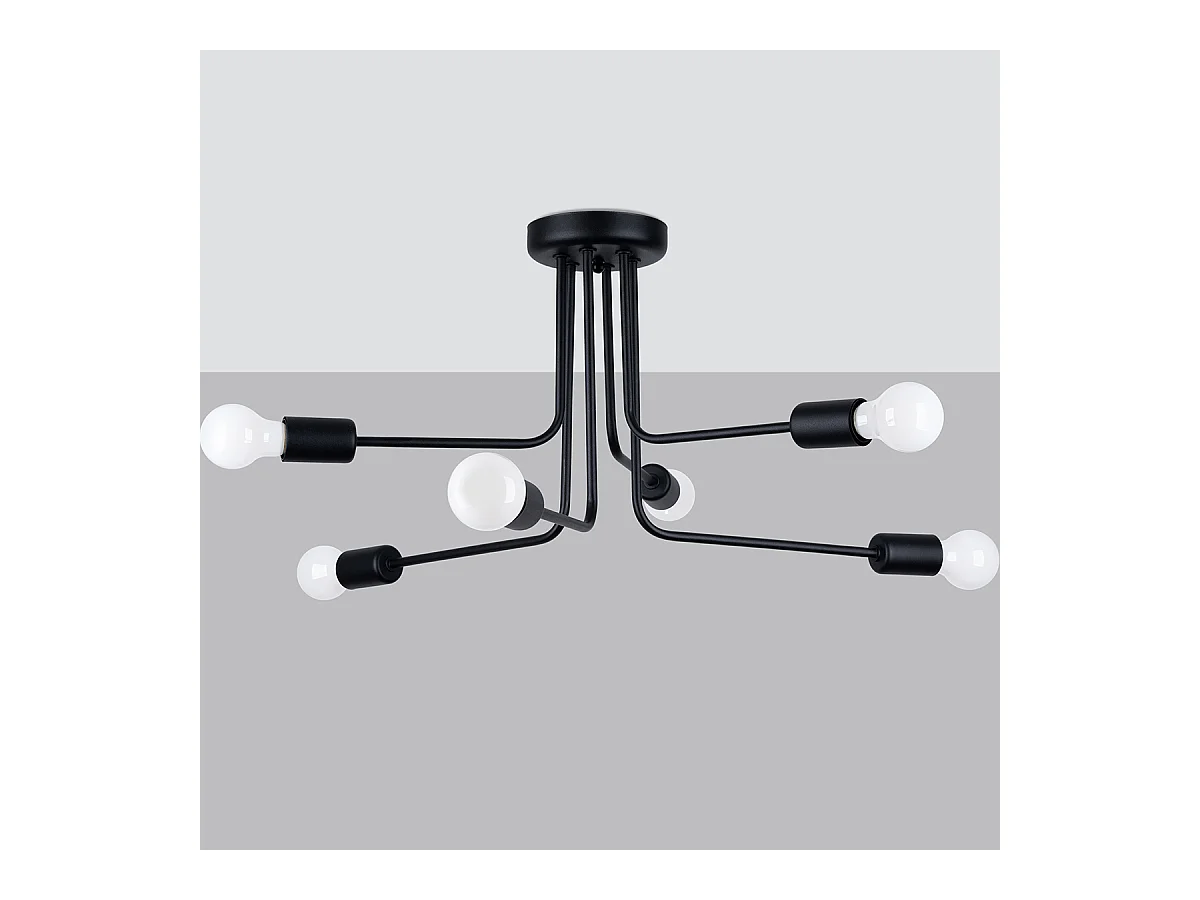 Lustres Torah moderno, aço - 6 fontes de luz 4000K - L.68 x H.33 cm - preto