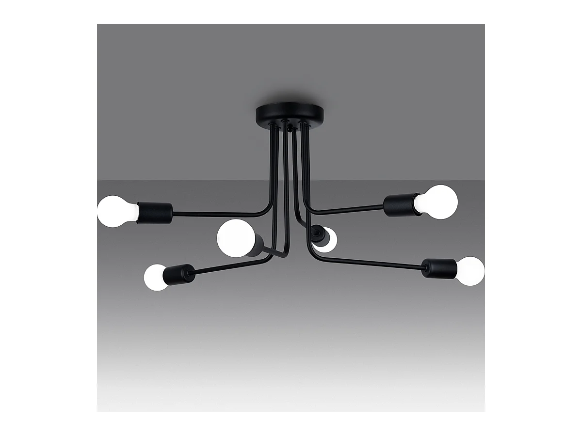 Lustres Torah moderno, aço - 6 fontes de luz 4000K - L.68 x H.33 cm - preto