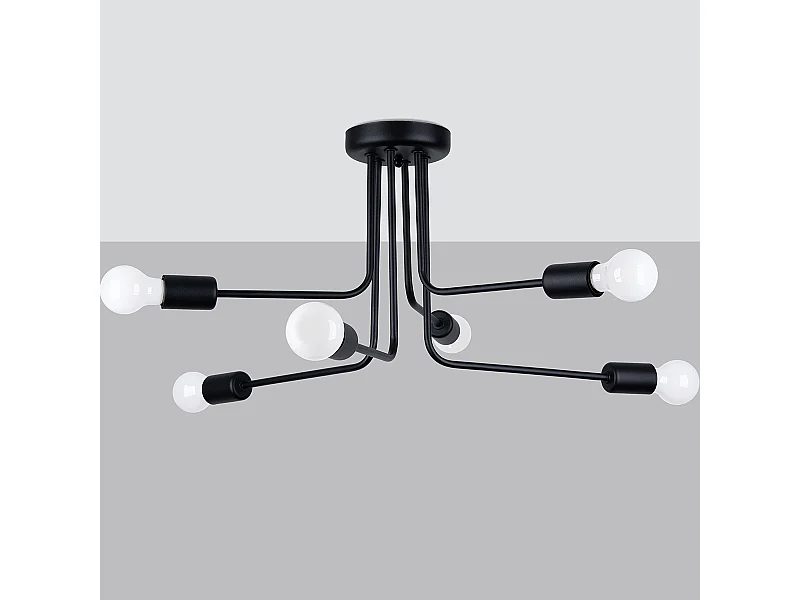 Lustres Torah moderne en acier - 6 sources lumineuses 4000K - L.68 x H.33 cm - noir