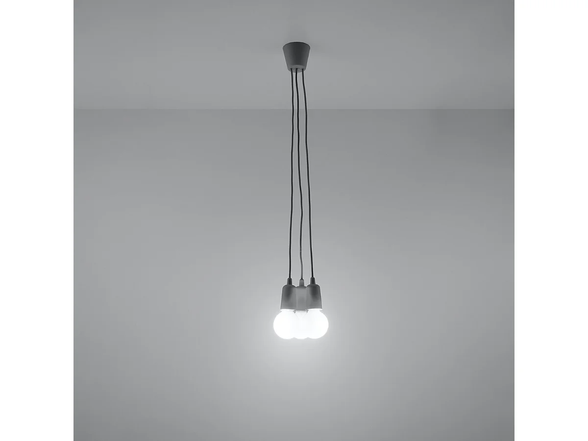 Lampes suspendues Astis moderne en PVC - 3 sources lumineuses 3000K - L.15 x H.90 cm - gris