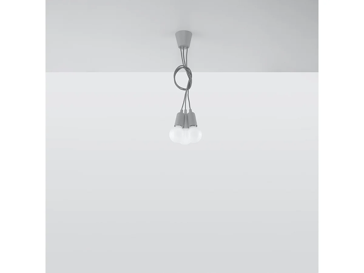 Lampes suspendues Astis moderne en PVC - 3 sources lumineuses 3000K - L.15 x H.90 cm - gris