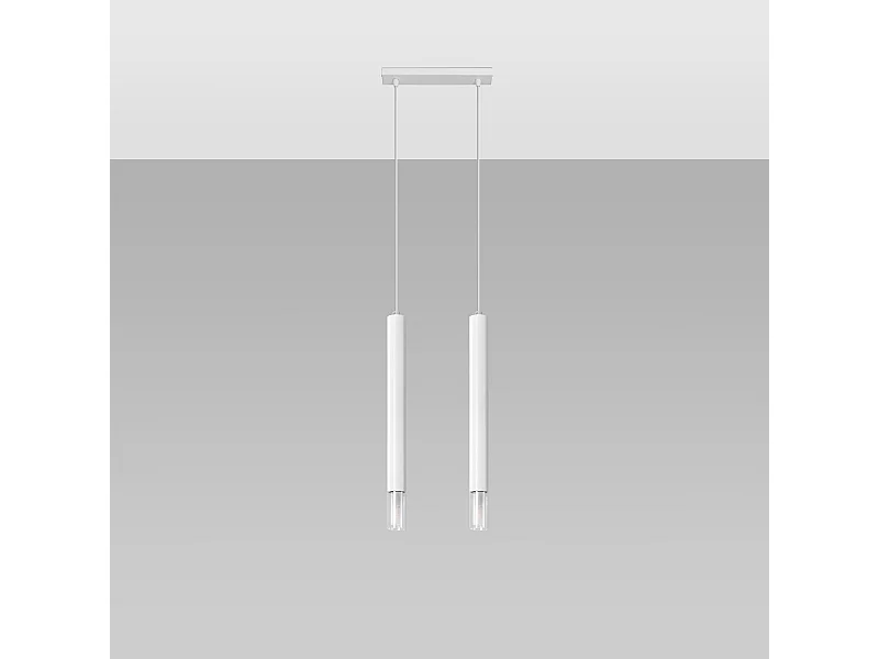 Lampes suspendues Eclim moderne en acier/verre - 2 sources lumineuses 4000K - L.30 x H.120 cm - blanc