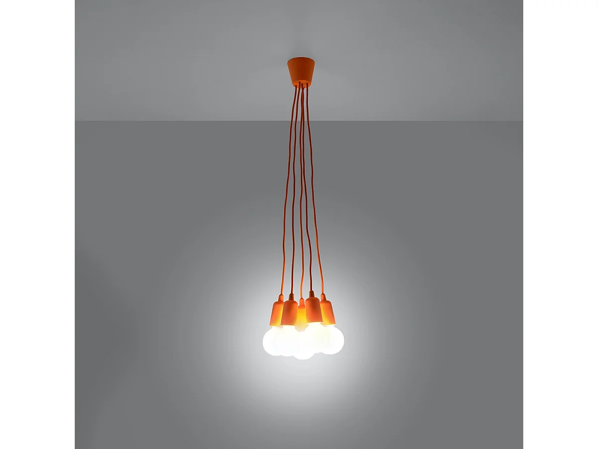 Lampes suspendues Astis moderne en PVC - 5 sources lumineuses 4000K - L.25 x H.90 cm - orange