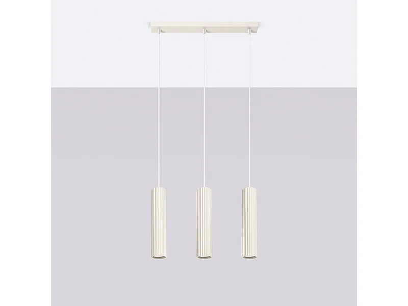 Hanglamp Gloow minimalistisch van  - 3 lichtbronnen 4000K - L.45 x H.98 cm - beige