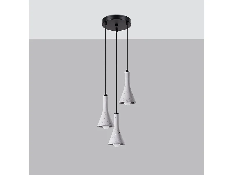 Lampes suspendues Lum moderne en béton - 3 sources lumineuses 4000K - L.27 x H.115 cm - gris