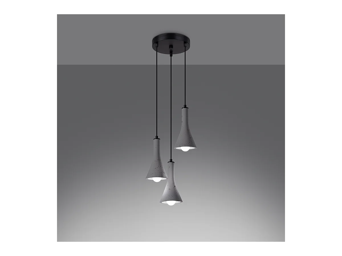 Lampes suspendues Lum moderne en béton - 3 sources lumineuses 4000K - L.27 x H.115 cm - gris