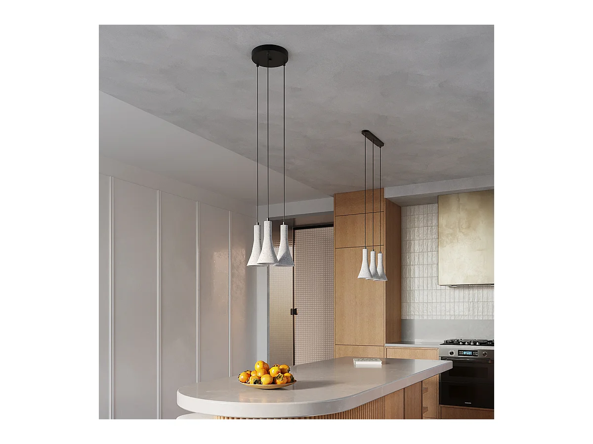 Lampes suspendues Lum moderne en béton - 3 sources lumineuses 4000K - L.27 x H.115 cm - gris