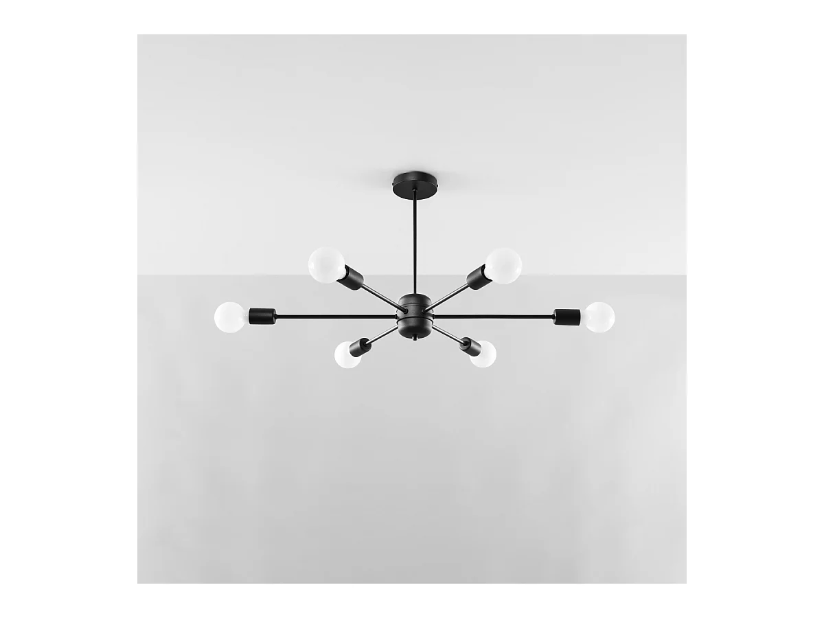 Lustres Lingoro moderno, aço - 6 fontes de luz 4000K - L.86.5 x H.46 cm - preto