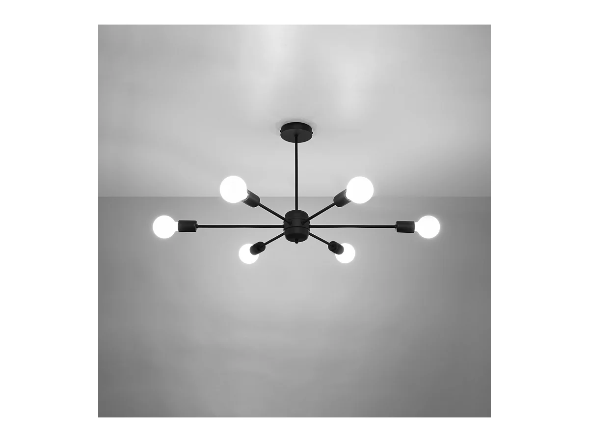 Lustres Lingoro moderno, aço - 6 fontes de luz 4000K - L.86.5 x H.46 cm - preto