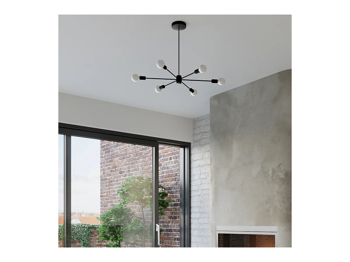 Lustres Lingoro moderno, aço - 6 fontes de luz 4000K - L.86.5 x H.46 cm - preto