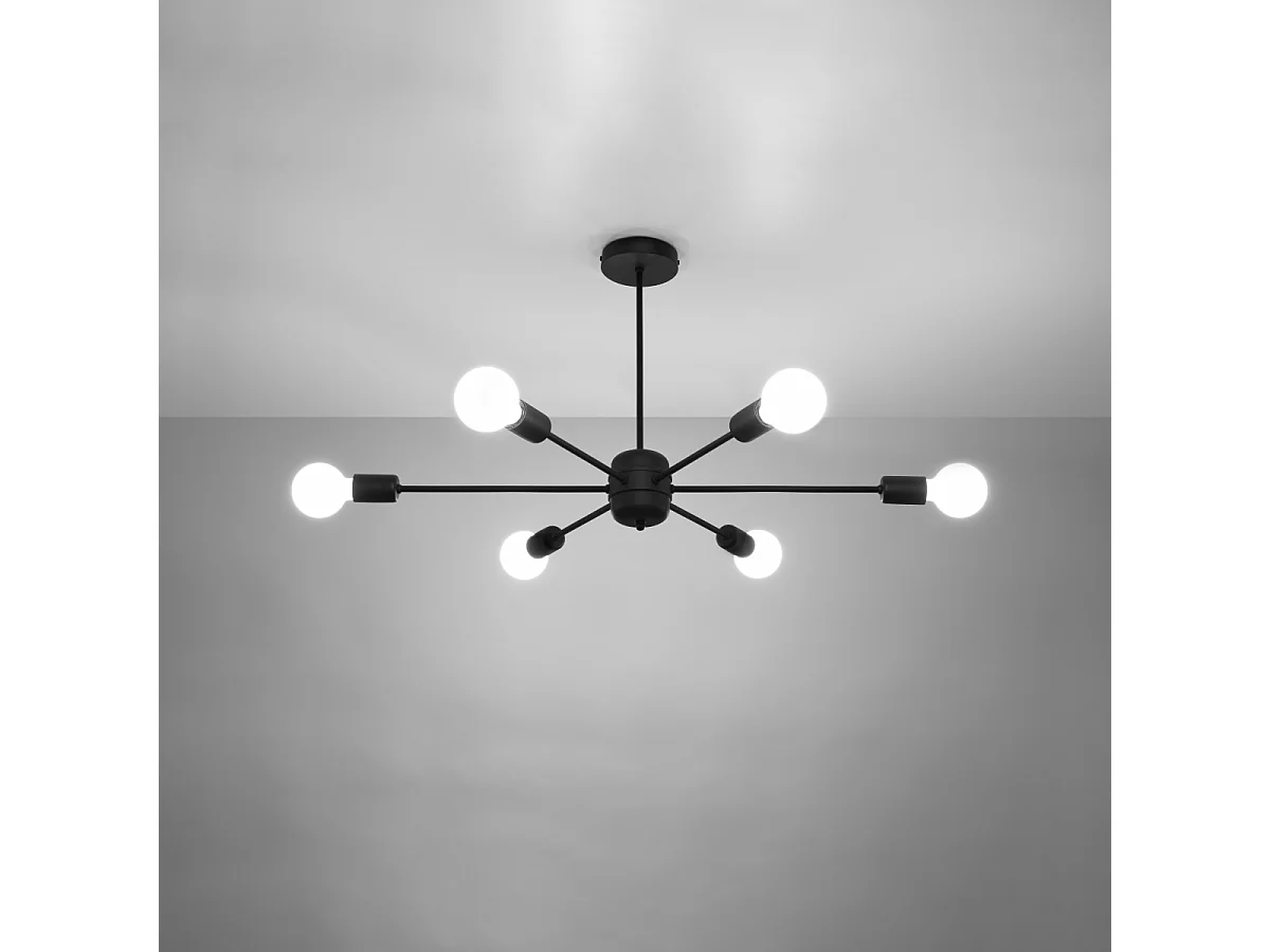 Lustres Lingoro moderne en acier - 6 sources lumineuses 4000K - L.86,5 x H.46 cm - noir