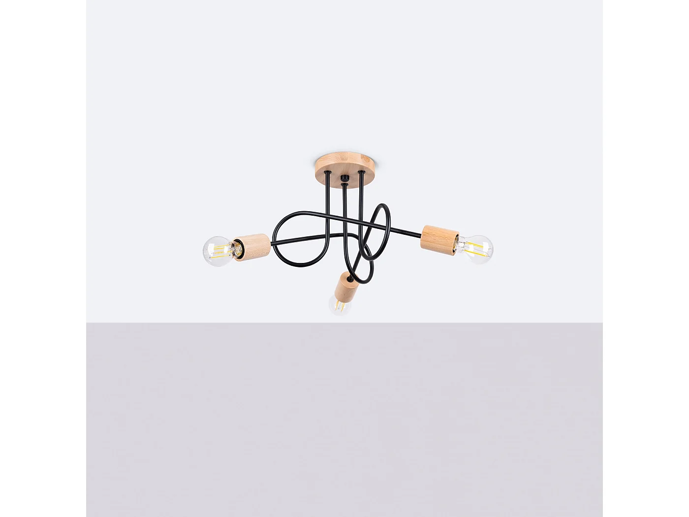 Lustre Sparkon minimaliste en acier/bois - 3 sources lumineuses 4000K - L.14 x H.26 cm - noir/bois naturel