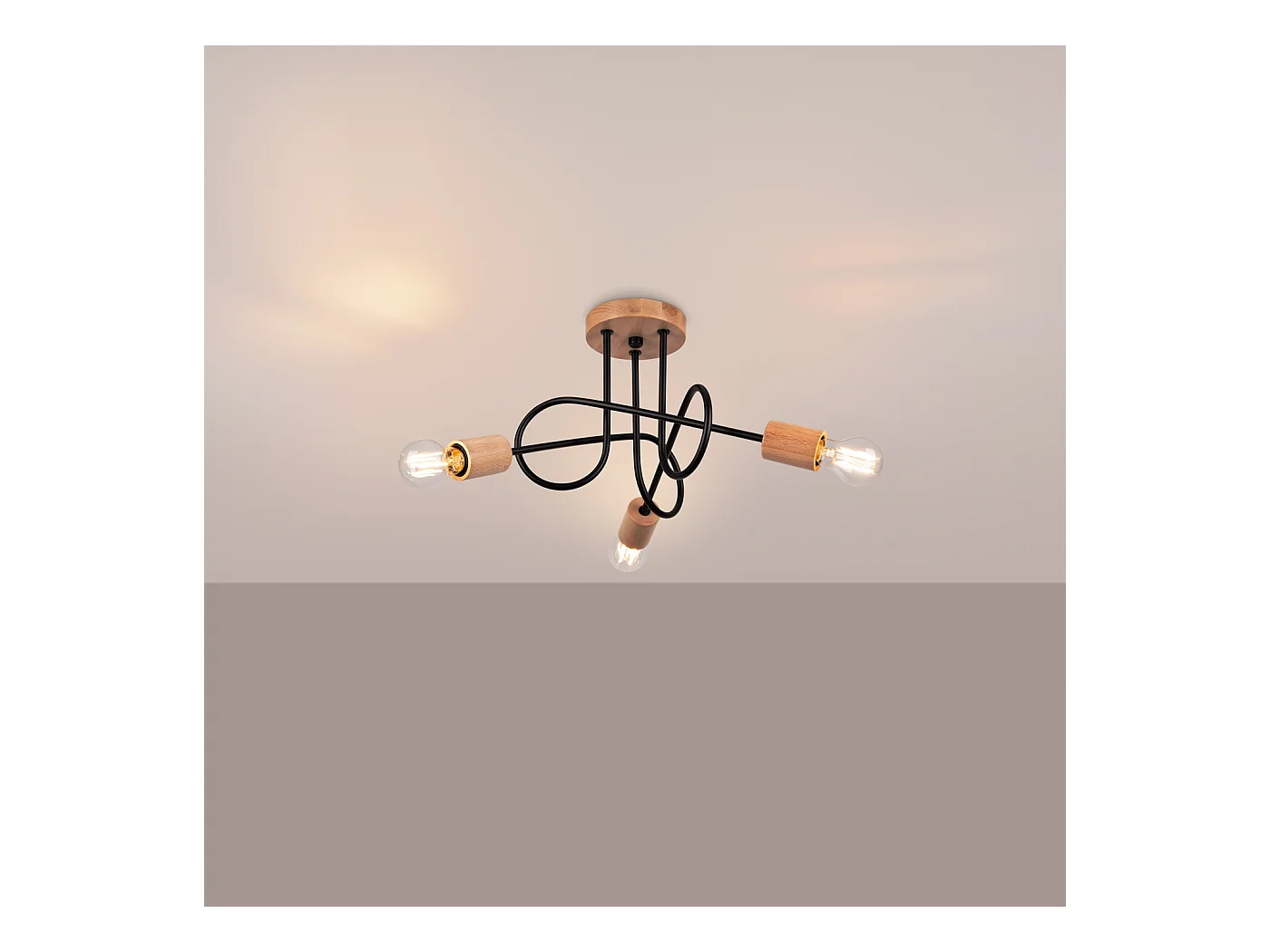 Lustre Sparkon minimaliste en acier/bois - 3 sources lumineuses 4000K - L.14 x H.26 cm - noir/bois naturel