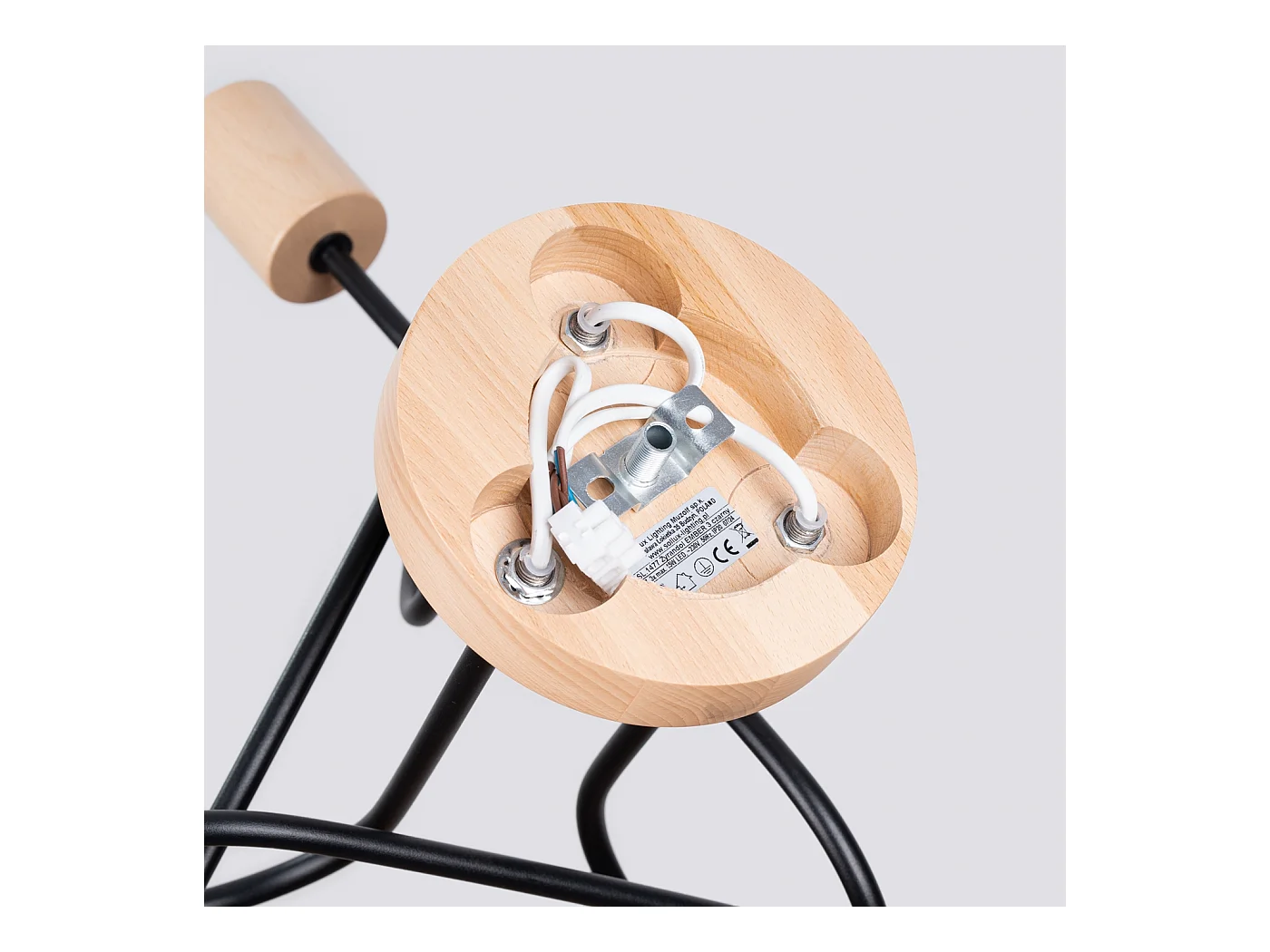 Lustre Sparkon minimaliste en acier/bois - 3 sources lumineuses 4000K - L.14 x H.26 cm - noir/bois naturel