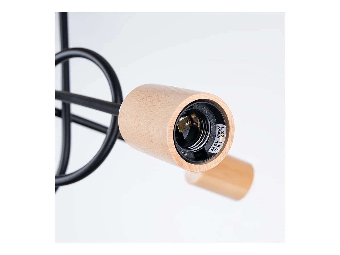 Lustre Sparkon minimaliste en acier/bois - 3 sources lumineuses 4000K - L.14 x H.26 cm - noir/bois naturel