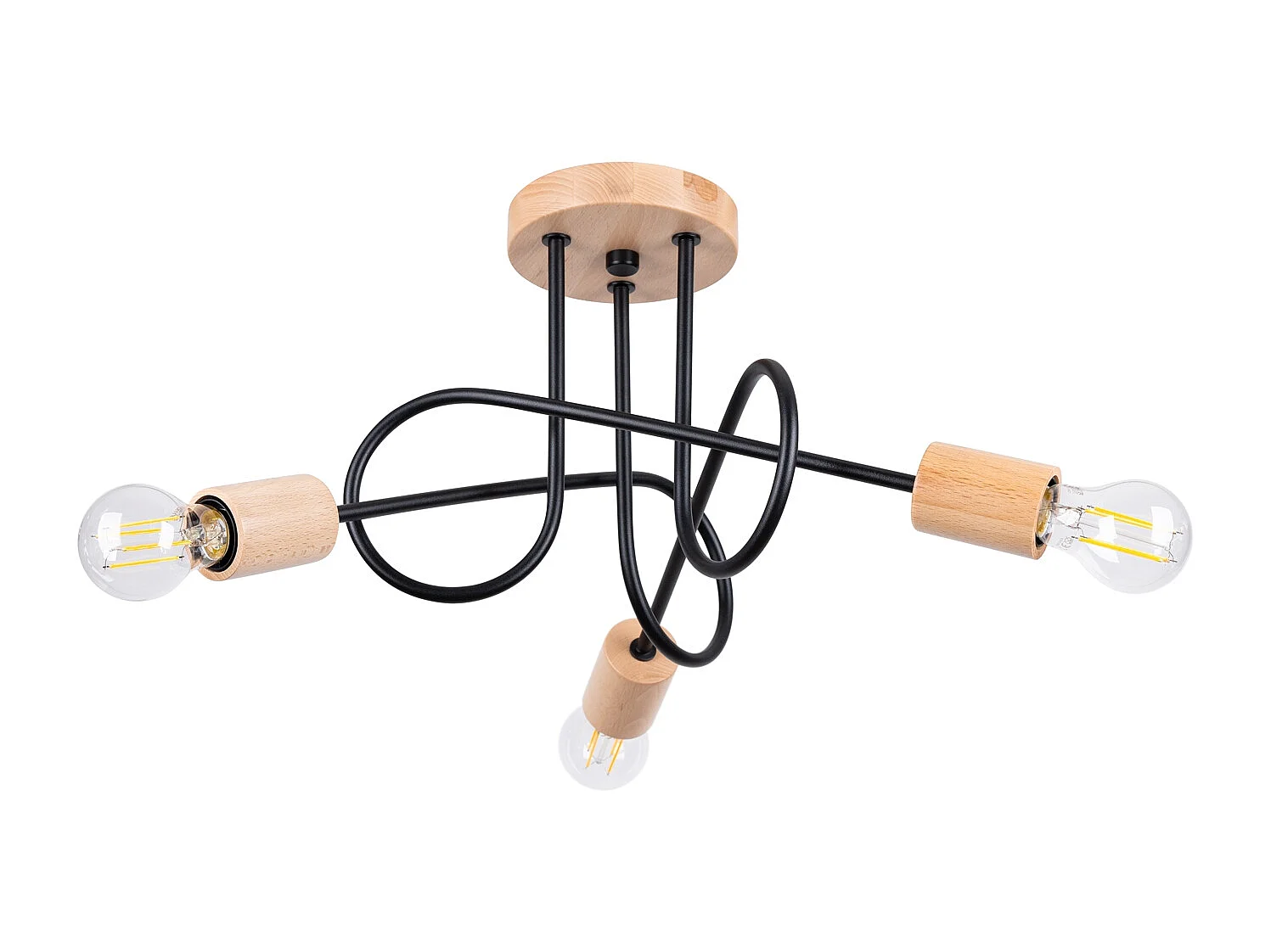 Lustre Sparkon minimaliste en acier/bois - 3 sources lumineuses 4000K - L.14 x H.26 cm - noir/bois naturel