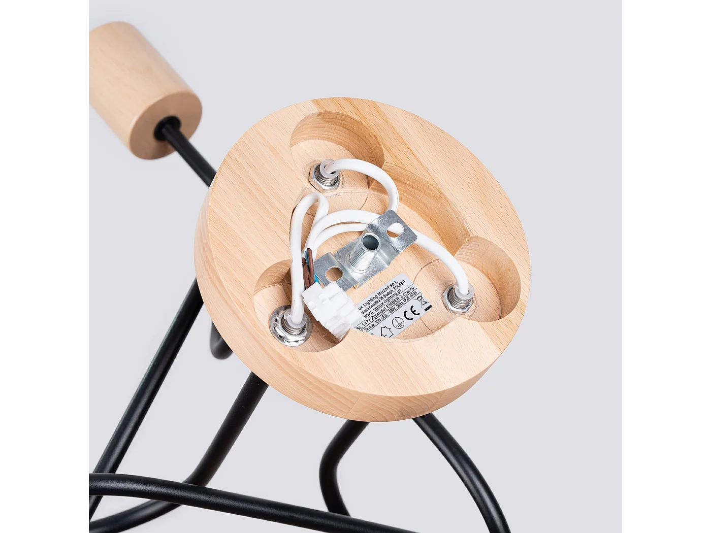 Lustre Sparkon minimaliste en acier/bois - 3 sources lumineuses 4000K - L.14 x H.26 cm - noir/bois naturel