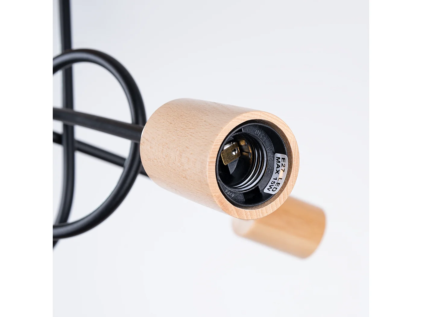 Lustre Sparkon minimaliste en acier/bois - 3 sources lumineuses 4000K - L.14 x H.26 cm - noir/bois naturel