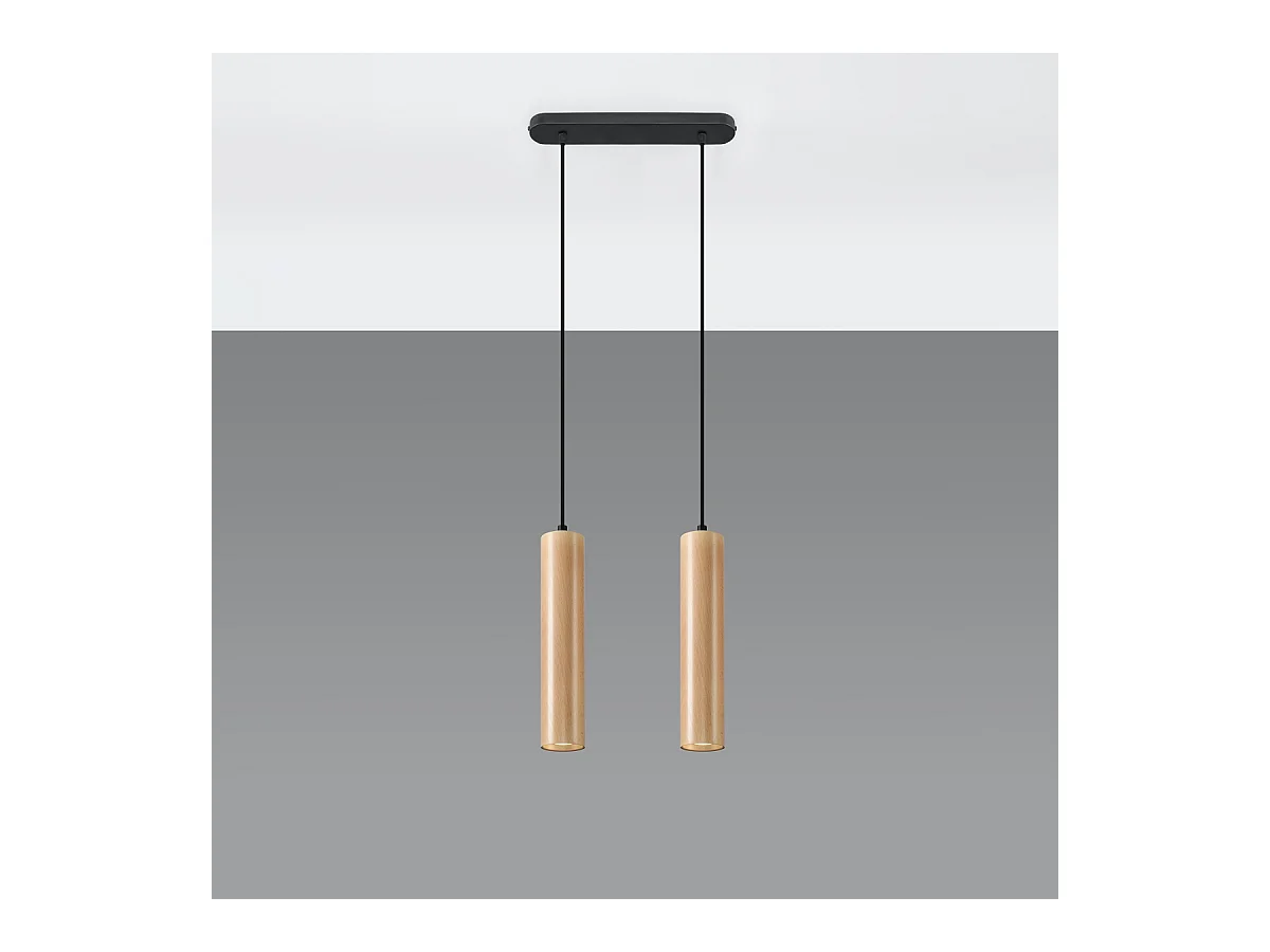 Hanglampen Silno Scandinavisch van  - 2 lichtbronnen 4000K - L.30 x H.90 cm - natuurlijk hout