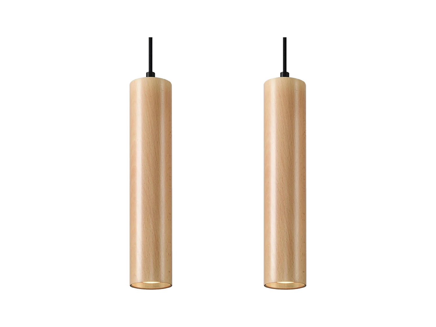 Hanglampen Silno Scandinavisch van  - 2 lichtbronnen 4000K - L.30 x H.90 cm - natuurlijk hout