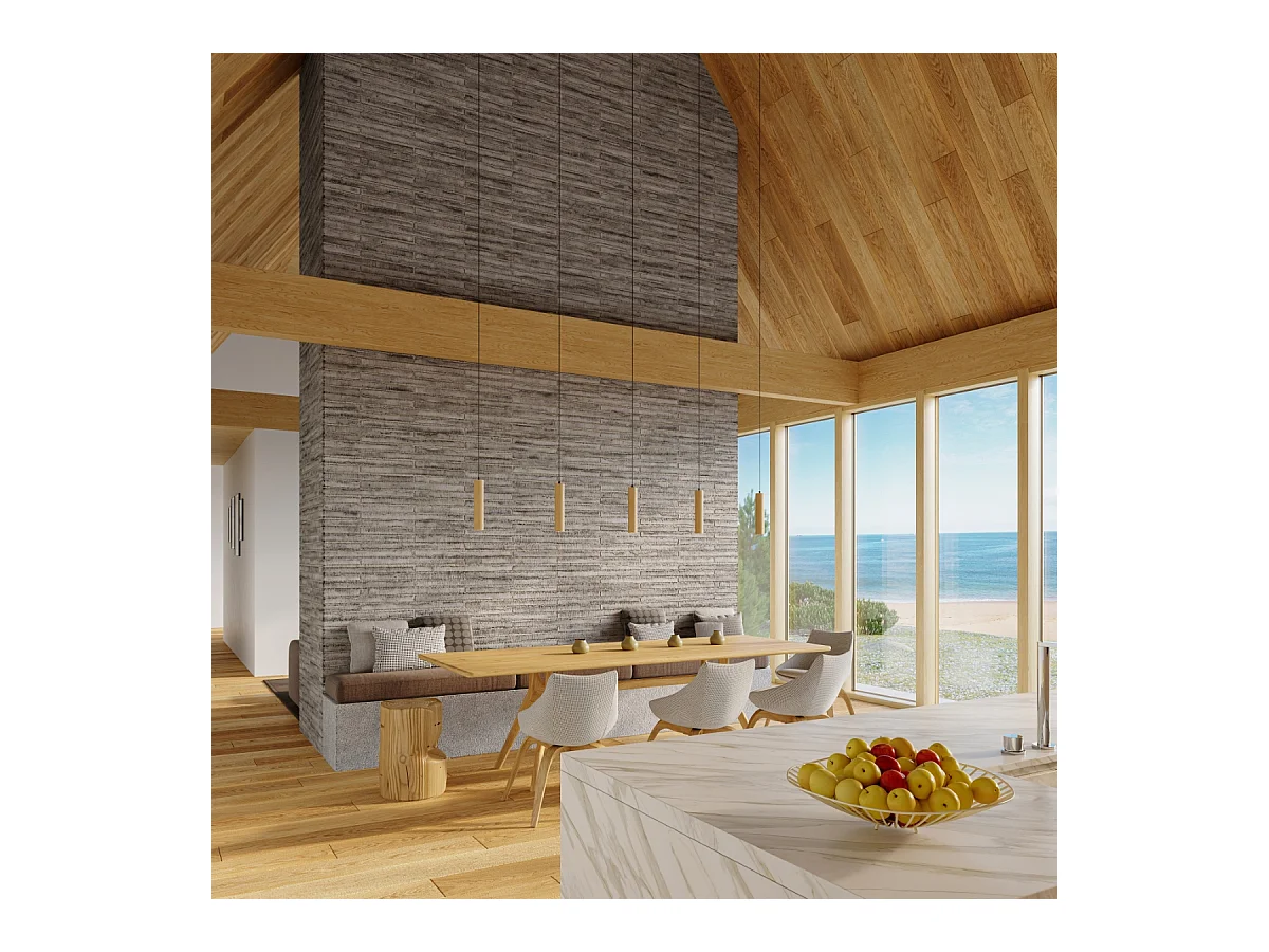 Hanglampen Silno Scandinavisch van  - 2 lichtbronnen 4000K - L.30 x H.90 cm - natuurlijk hout