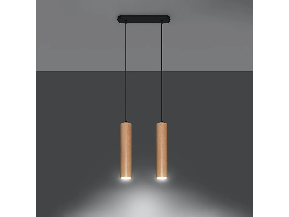 Lampes suspendues Silno scandinave en bois - 2 sources lumineuses 4000K - L.30 x H.90 cm - bois naturel
