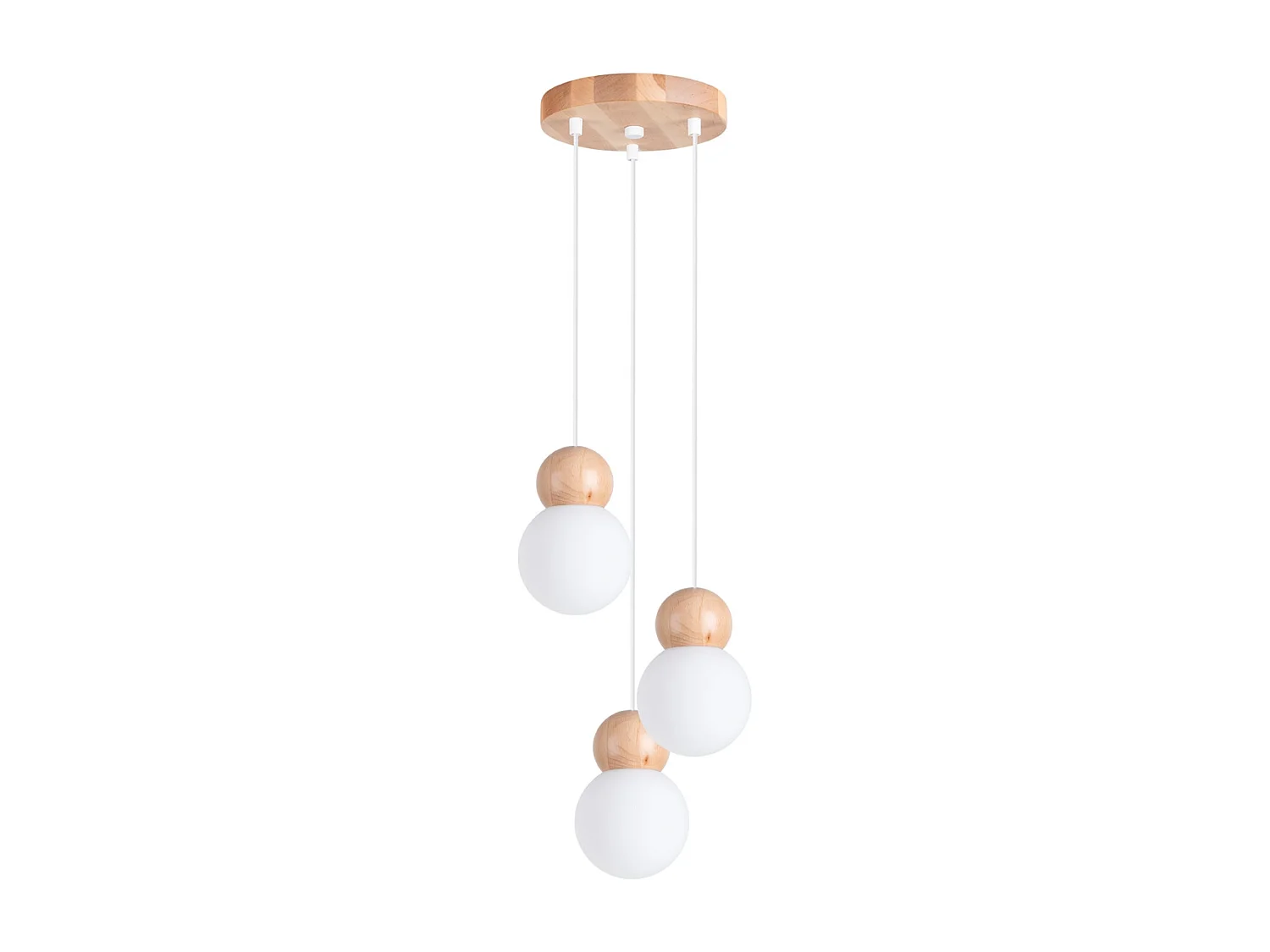 Lampade a sospensione Torch scandinavo di vetro/legno - 3 sorgenti luminose 4000K - L.31 x A.124 cm - bianco/legno naturale