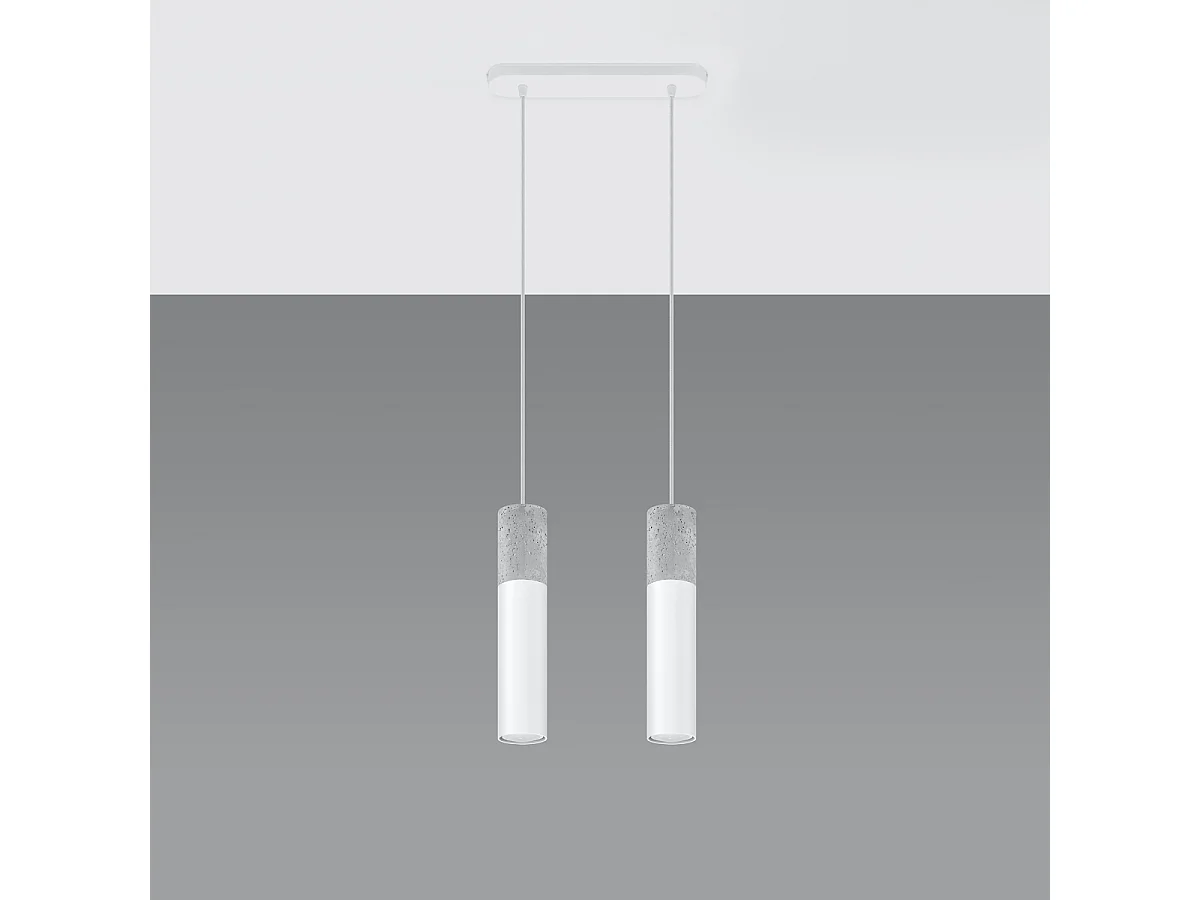 Lampes suspendues Lume moderne en acier/béton - 2 sources lumineuses 4000K - L.30 x H.90 cm - blanc/gris