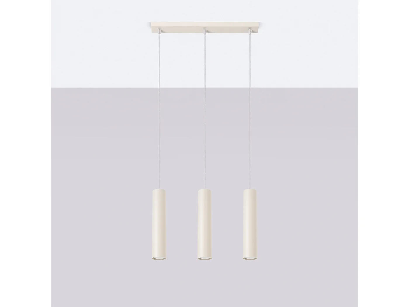 Lampe à suspension Toris grenier en acier - 3 sources lumineuses 3000K - L.45 x H.98 cm - beige