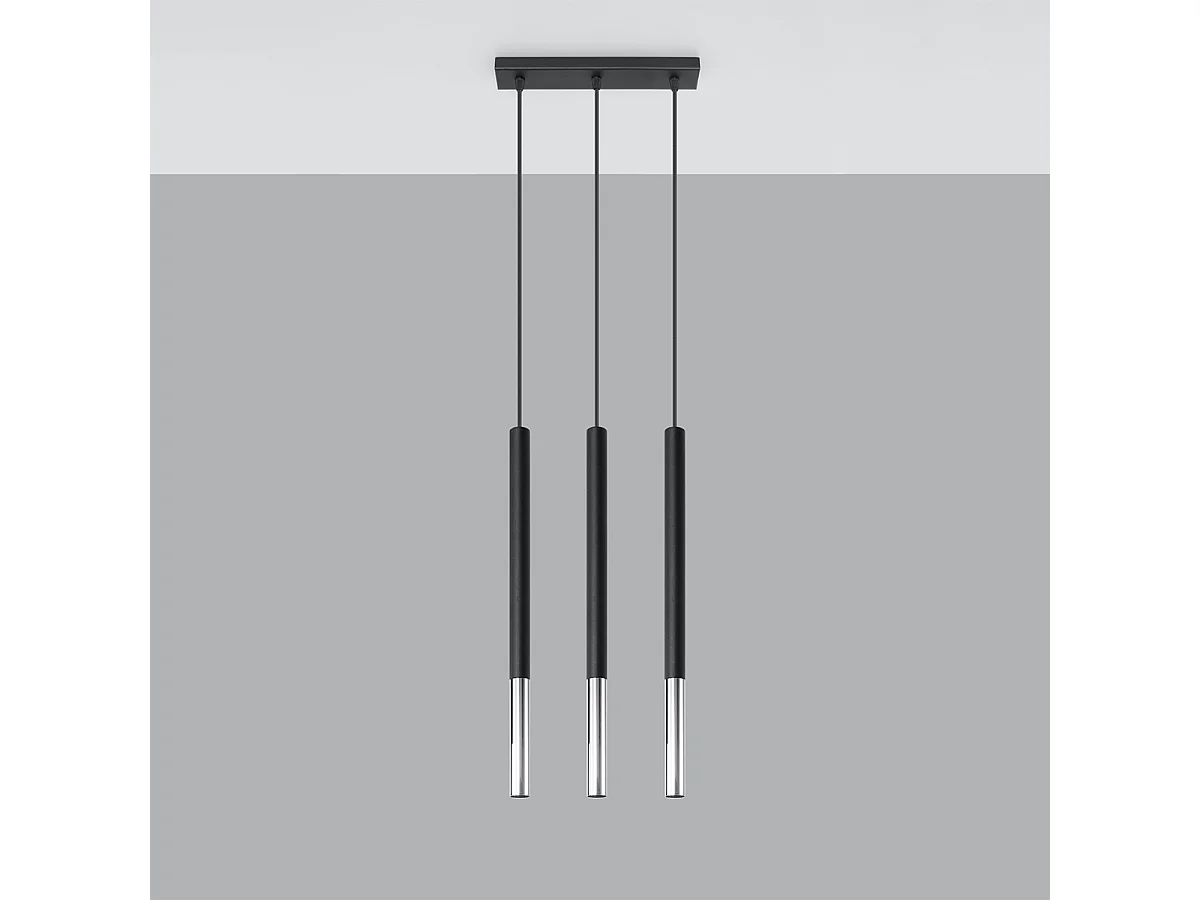 Lampes suspendues Flar moderne en acier - 3 sources lumineuses 4000K - L.30 x H.90 cm - noir/chromé