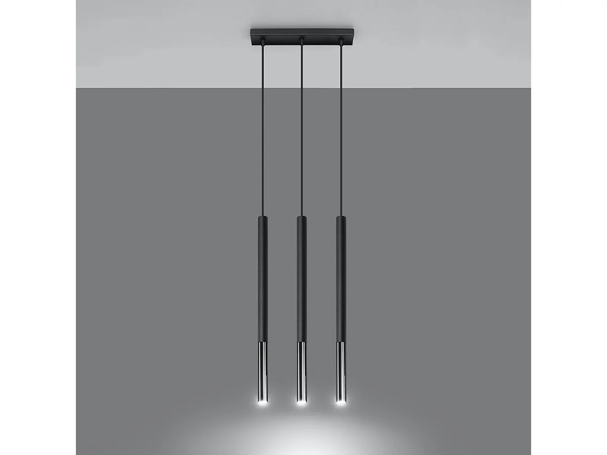 Lampes suspendues Flar moderne en acier - 3 sources lumineuses 4000K - L.30 x H.90 cm - noir/chromé