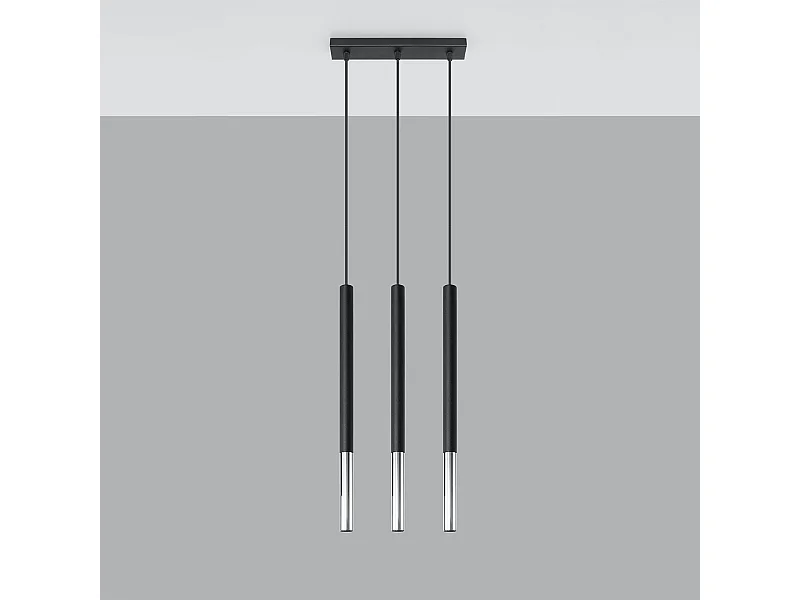 Lampes suspendues Flar moderne en acier - 3 sources lumineuses 4000K - L.30 x H.90 cm - noir/chromé