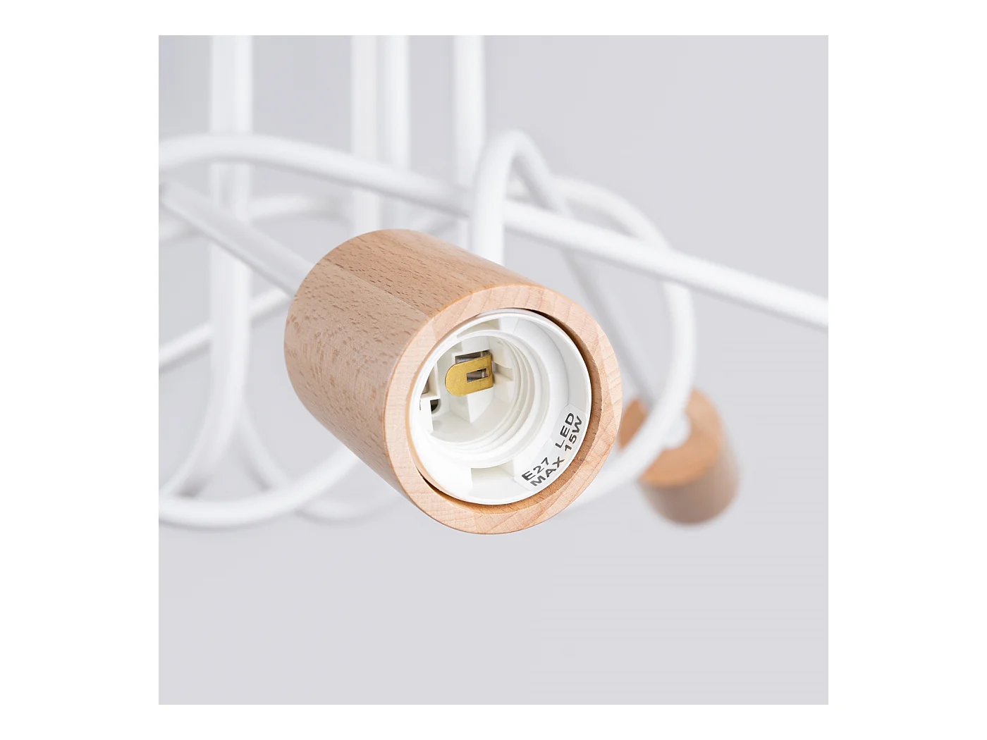 Lustre Sparkon minimaliste en acier/bois - 5 sources lumineuses 4000K - L.15 x H.26 cm - blanc/bois naturel