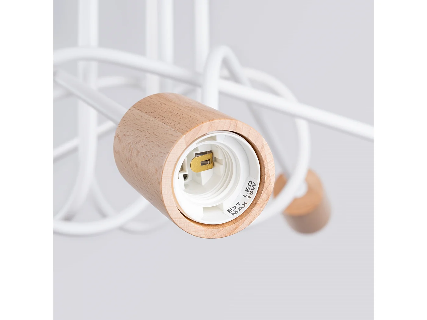 Lustre Sparkon minimaliste en acier/bois - 5 sources lumineuses 4000K - L.15 x H.26 cm - blanc/bois naturel