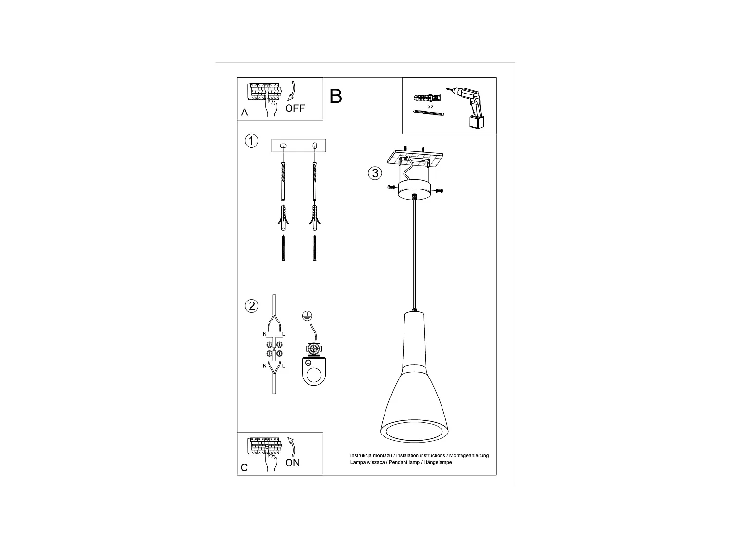 Lampy wiszące industrialny Opilme, beton - 1 źródło światła 4000K - L.17 x H.132 cm - szary