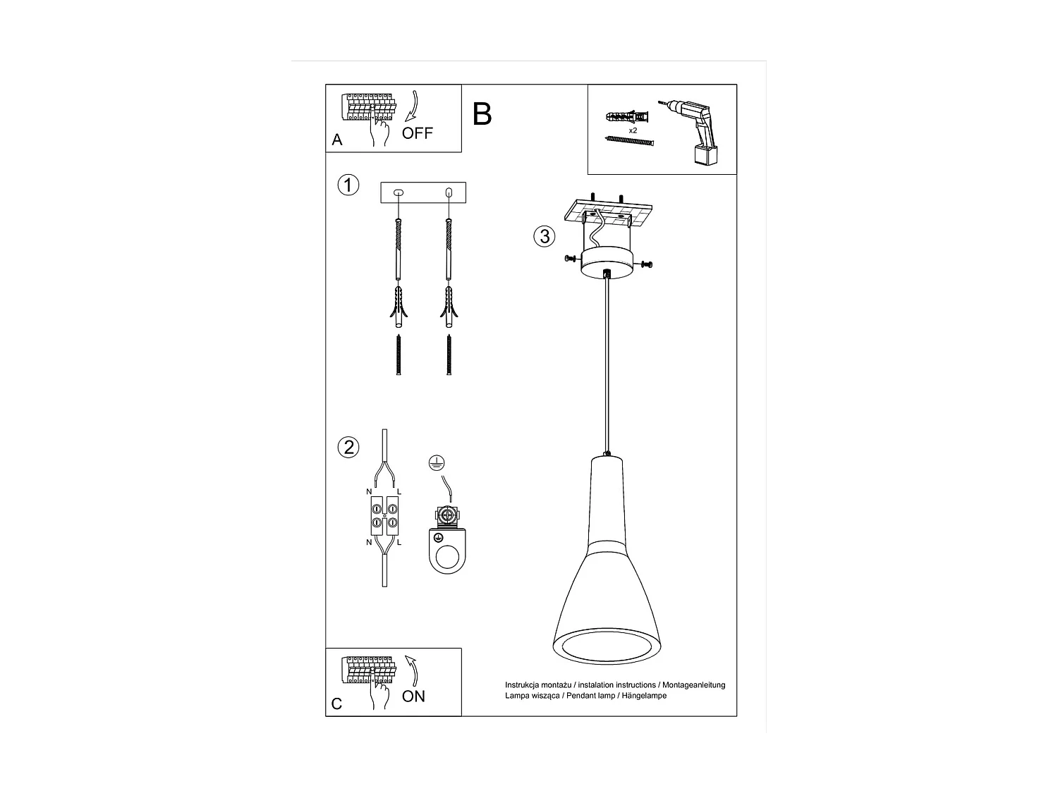 Lampes suspendues Opilme industriel en béton - 1 sources lumineuses 4000K - L.17 x H.132 cm - gris